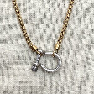 Shackle Bolt Necklace - Silver with Gold Chain